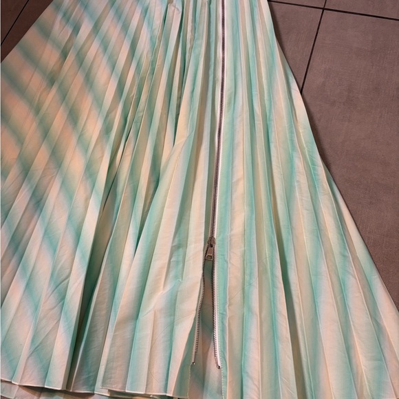 Beatrice B women’s Striped Mint Green pleated Maxi Skirt with side zipper - Picture 3 of 4